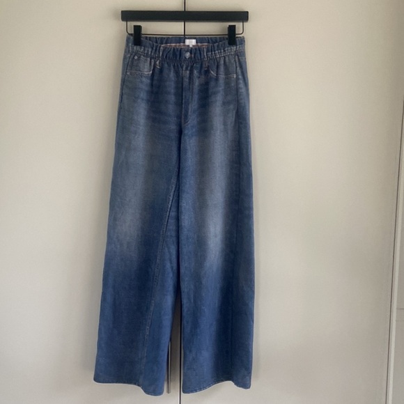 Ecru Denim-Print Wide-Leg Sweatpants - Picture 2 of 13